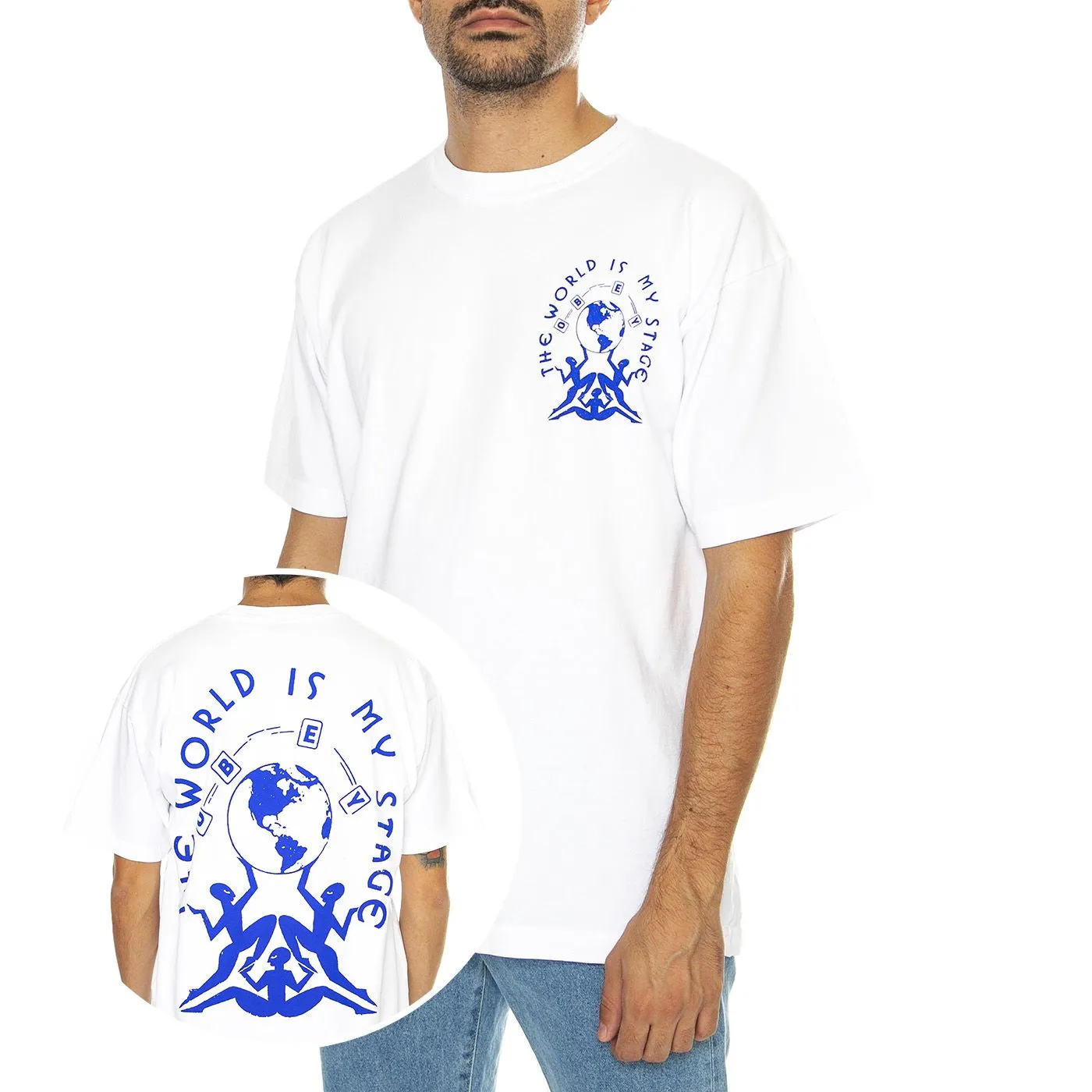 Obey The World Is My Stage Heavy Weight Tee White - Maglietta Girocollo Uomo Bianca    