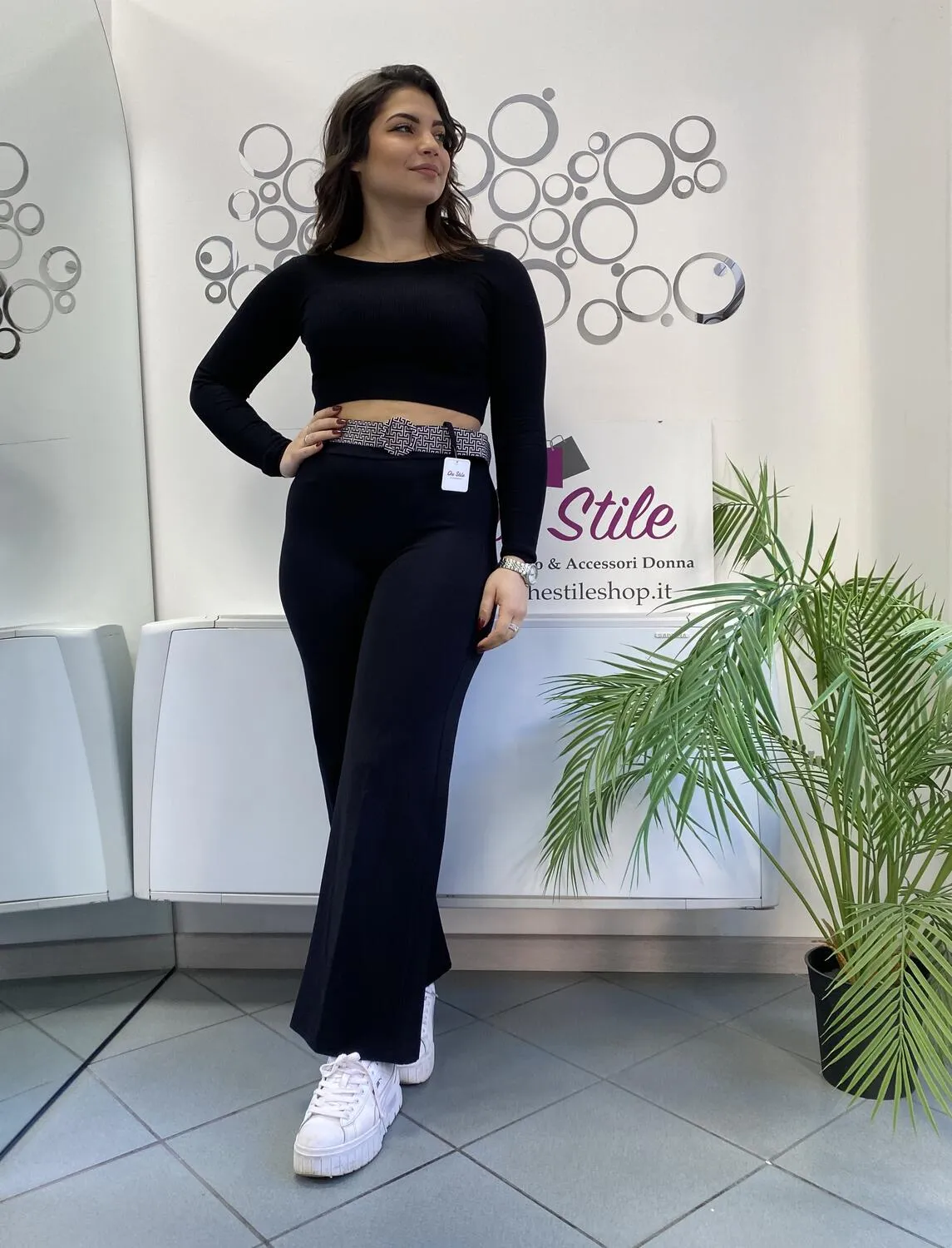 Pantalone a palazzo punto milano con cintura