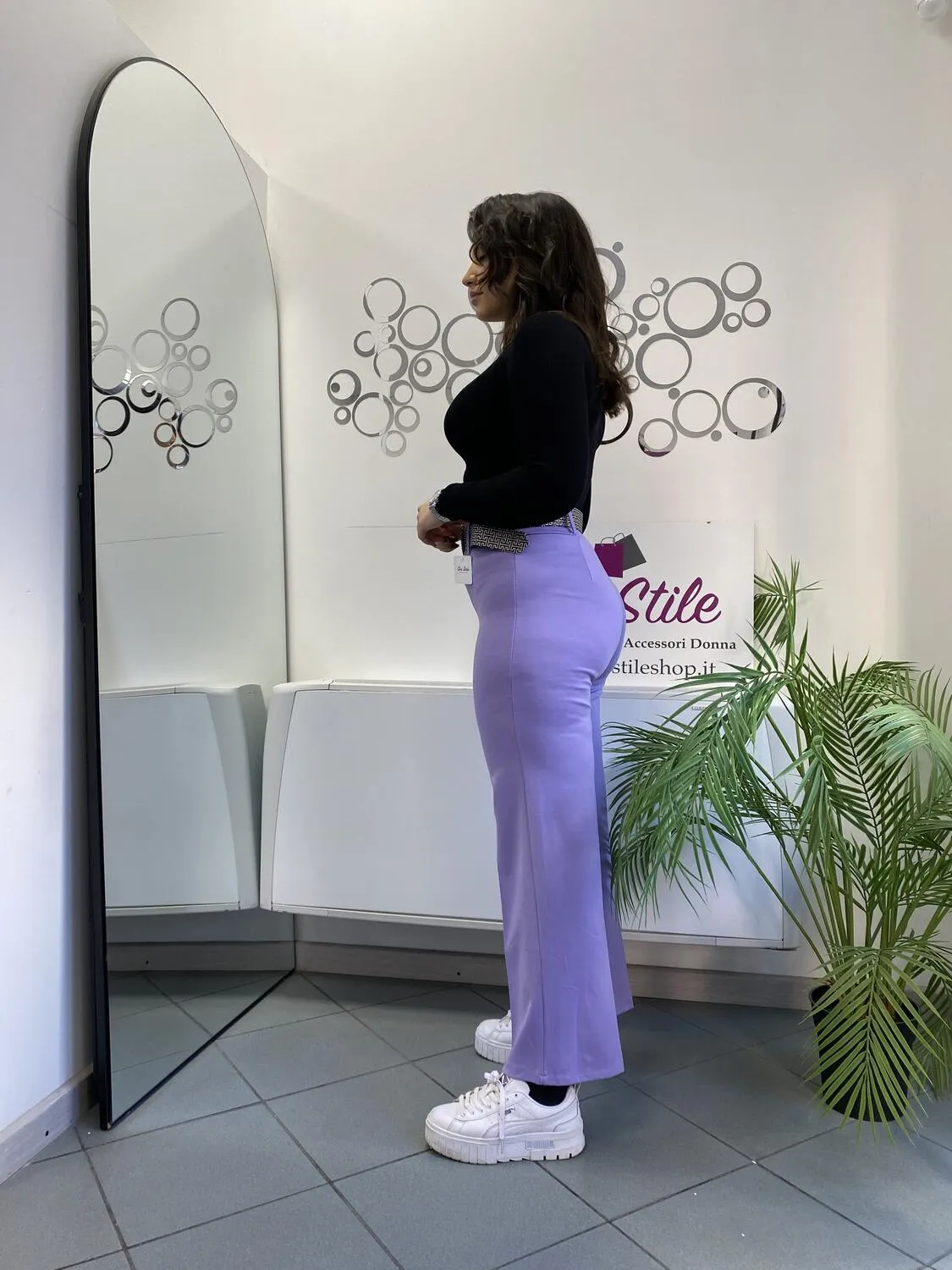 Pantalone a palazzo punto milano con cintura