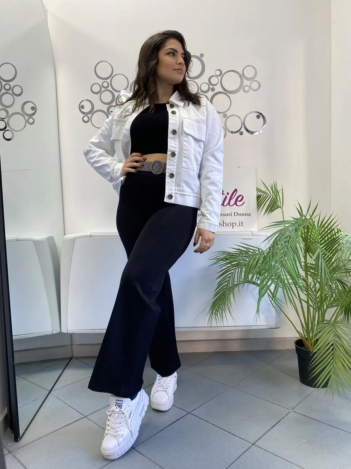 Pantalone a palazzo punto milano con cintura