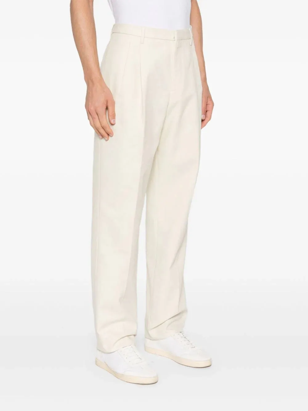 Pantaloni di Lardini che sente in twill di cotone color crema