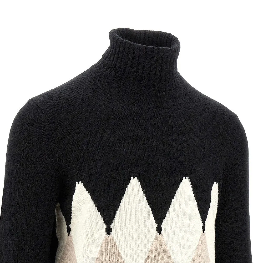 Pullover a collo alto in cachemire a rombi