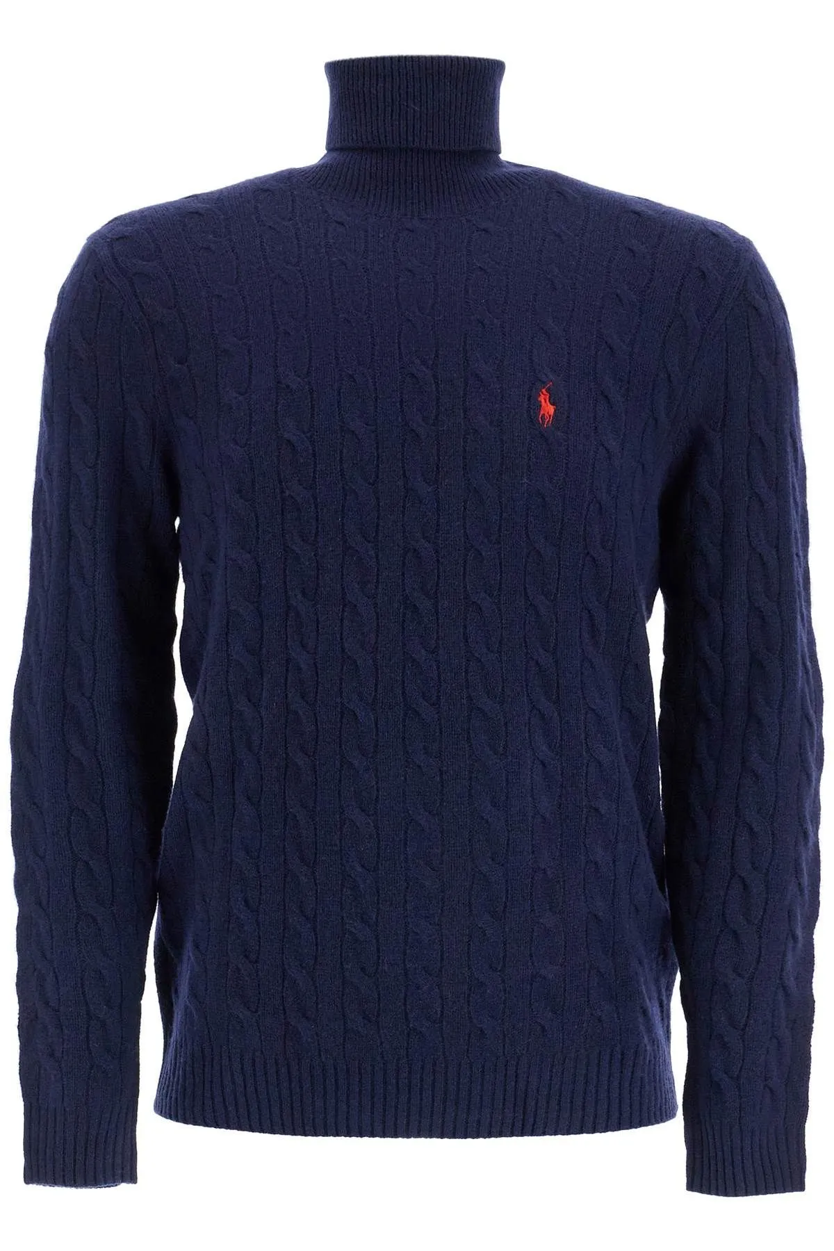 Pullover a collo alto in lana e cachemire a trecce