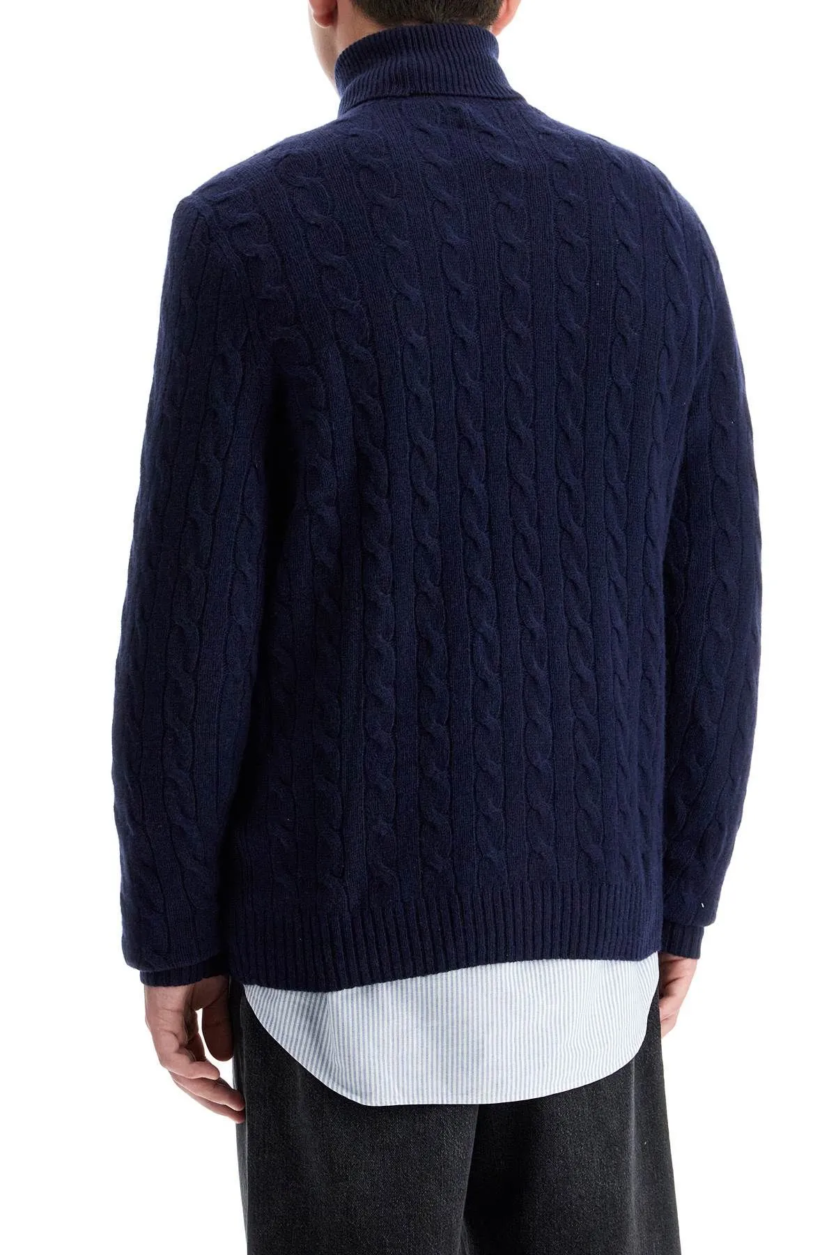 Pullover a collo alto in lana e cachemire a trecce