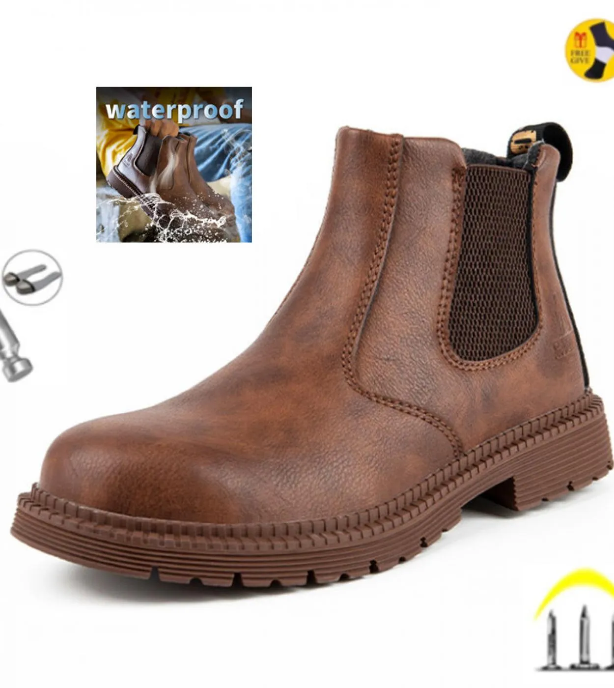Scarpe da lavoro antinfortunistiche impermeabili per uomo Chelsea Steel Head Stivali in pelle Calzature maschili Sicurezza costr