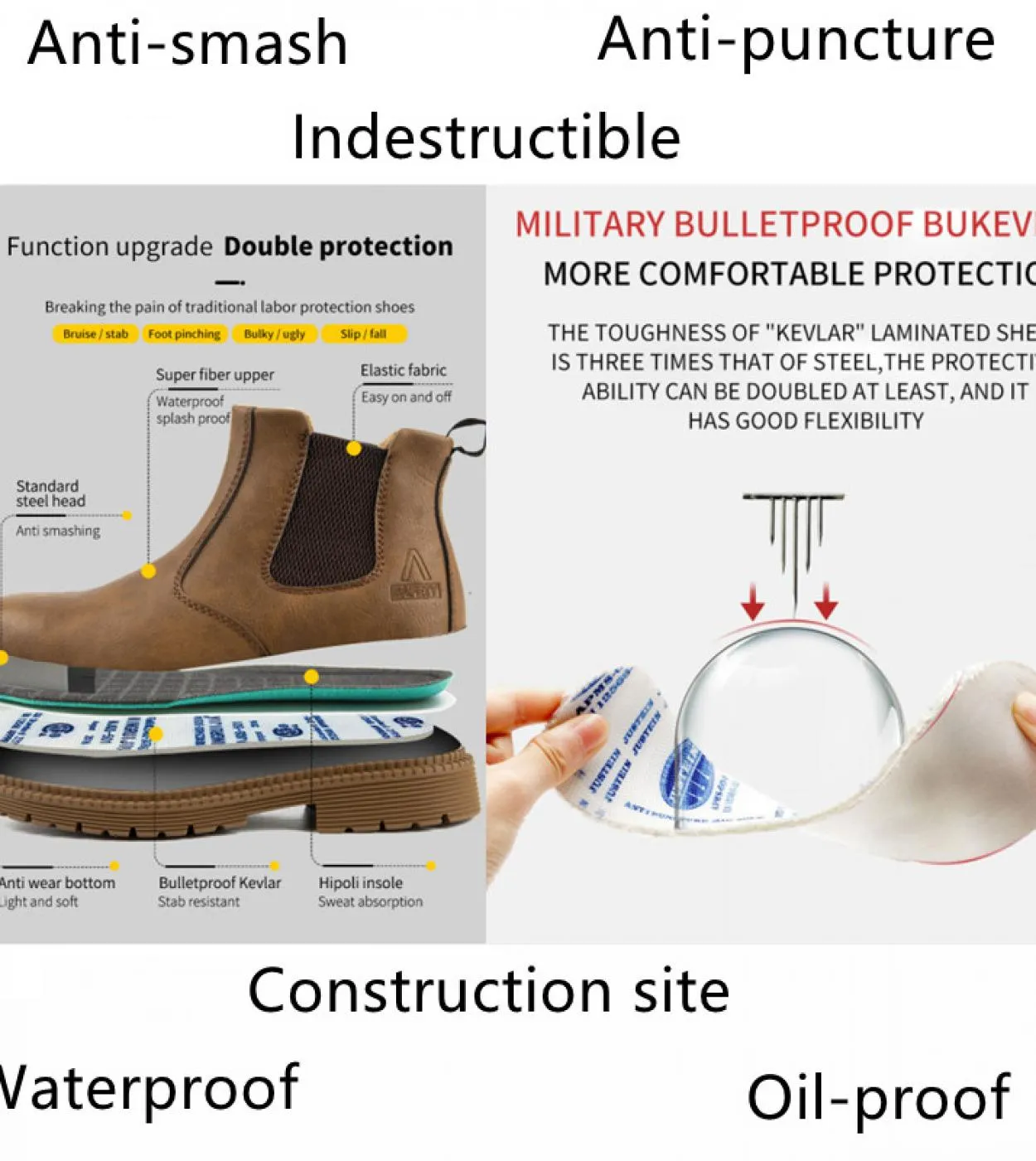 Scarpe da lavoro antinfortunistiche impermeabili per uomo Chelsea Steel Head Stivali in pelle Calzature maschili Sicurezza costr