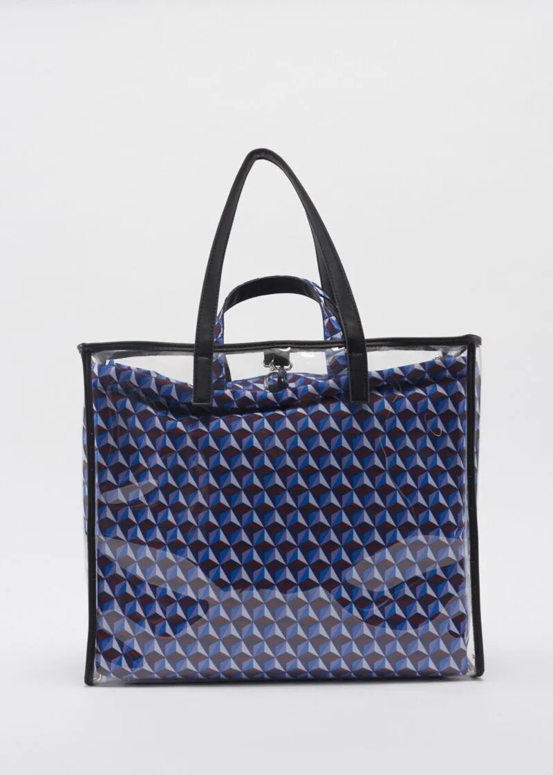 Shopping bag blu con pochette