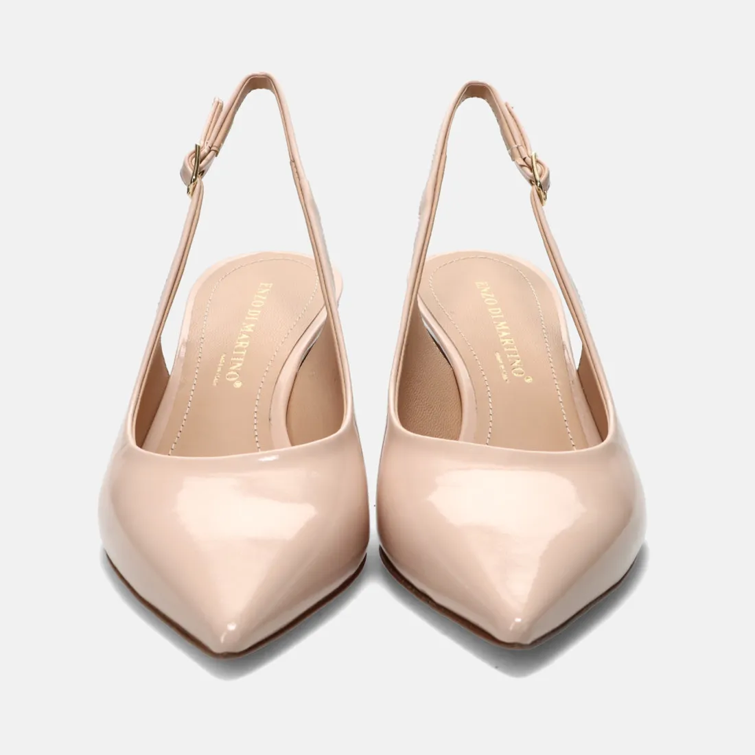 Slingback Enzo di Martino in vernice cipria con tacco medio