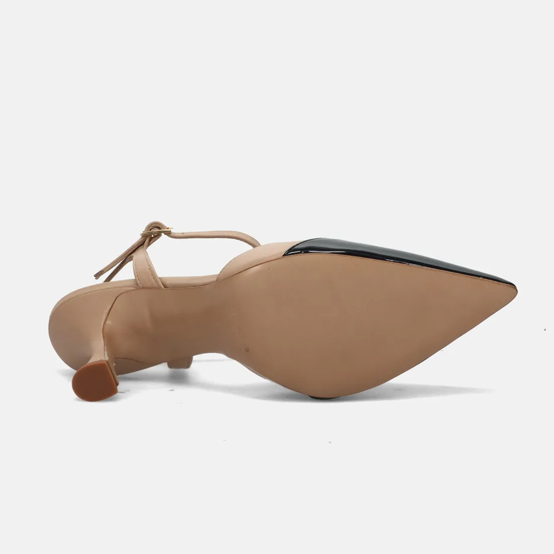 Slingback Sangiorgio in pelle beige e vernice nera con tacco medio