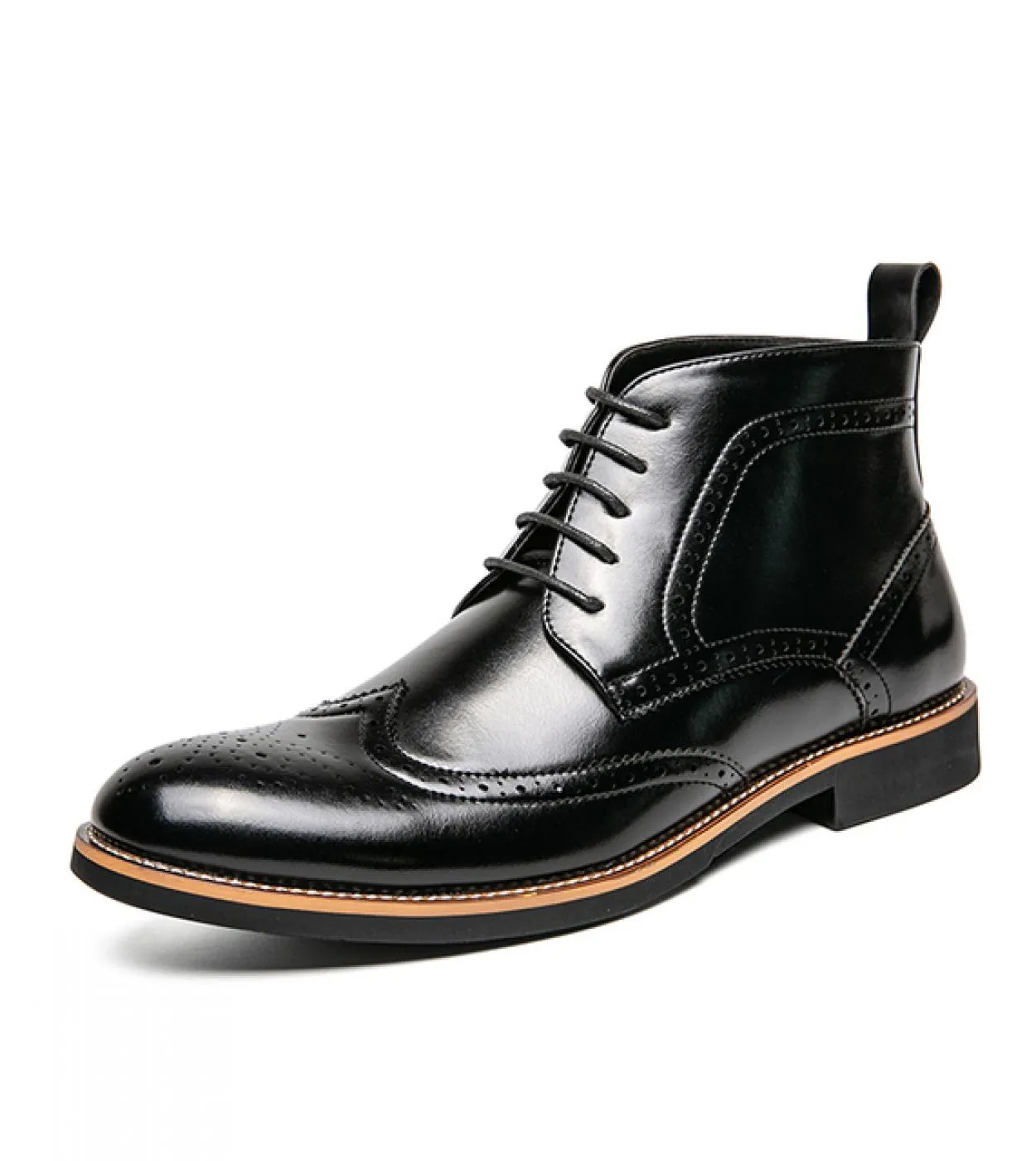 Stivaletti britannici Scarpe da uomo Moda Retro Tinta unita Pu Punta tonda Bullock Punta alare intagliata Stringata Casual Strad
