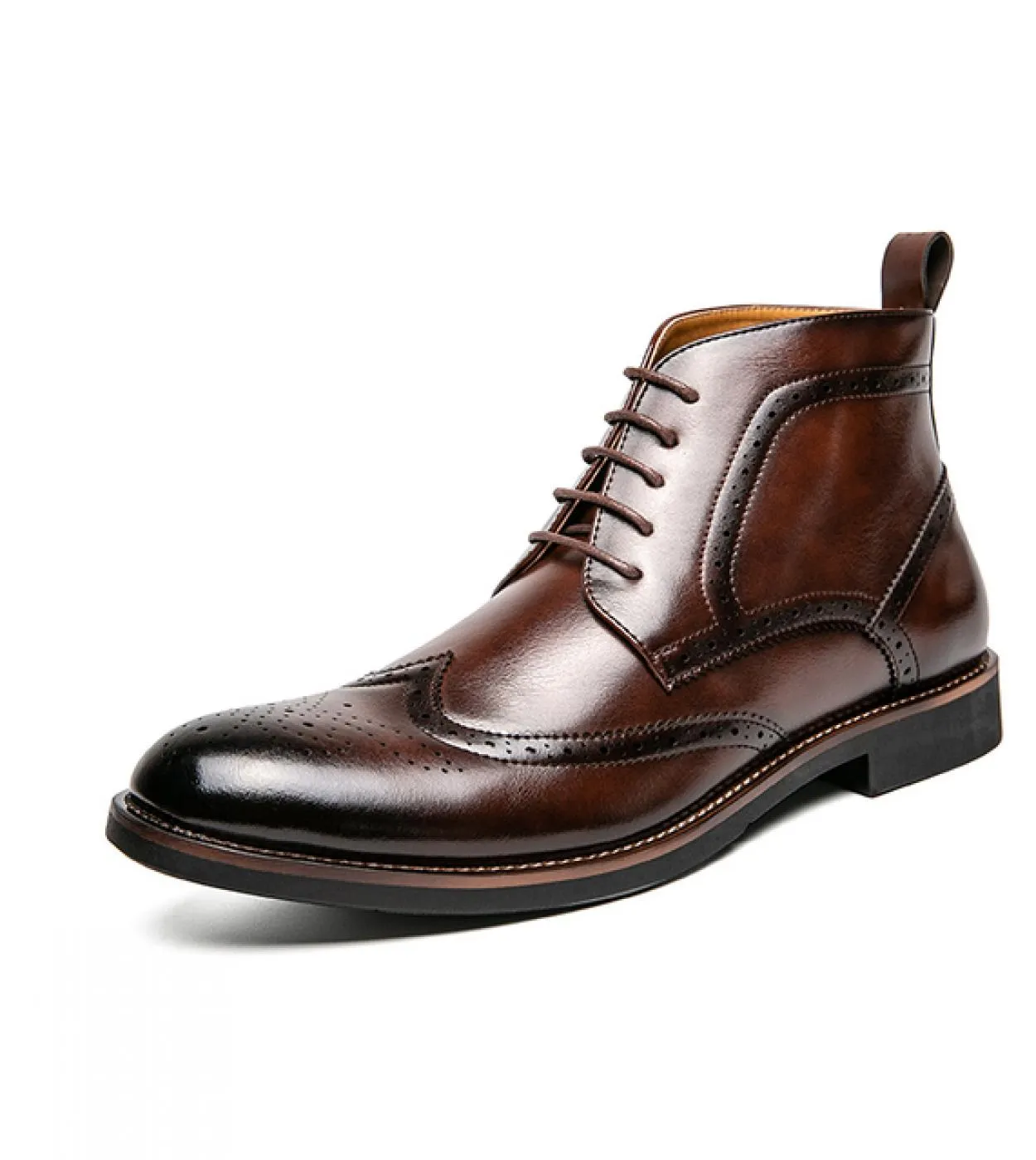 Stivaletti britannici Scarpe da uomo Moda Retro Tinta unita Pu Punta tonda Bullock Punta alare intagliata Stringata Casual Strad