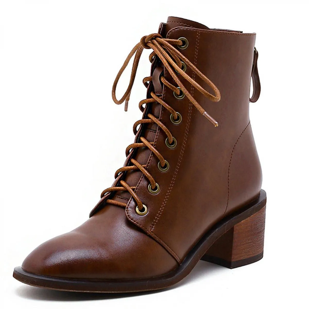 Stivaletti con cerniera posteriore Stivali con tacco quadrato stringati in vera pelle 2024 Scarpe invernali con punta quadrata D