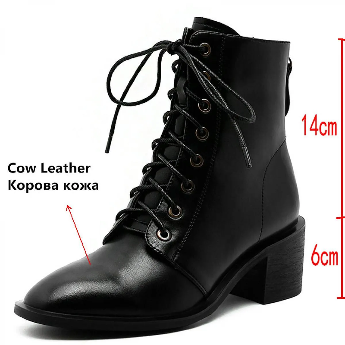 Stivaletti con cerniera posteriore Stivali con tacco quadrato stringati in vera pelle 2024 Scarpe invernali con punta quadrata D