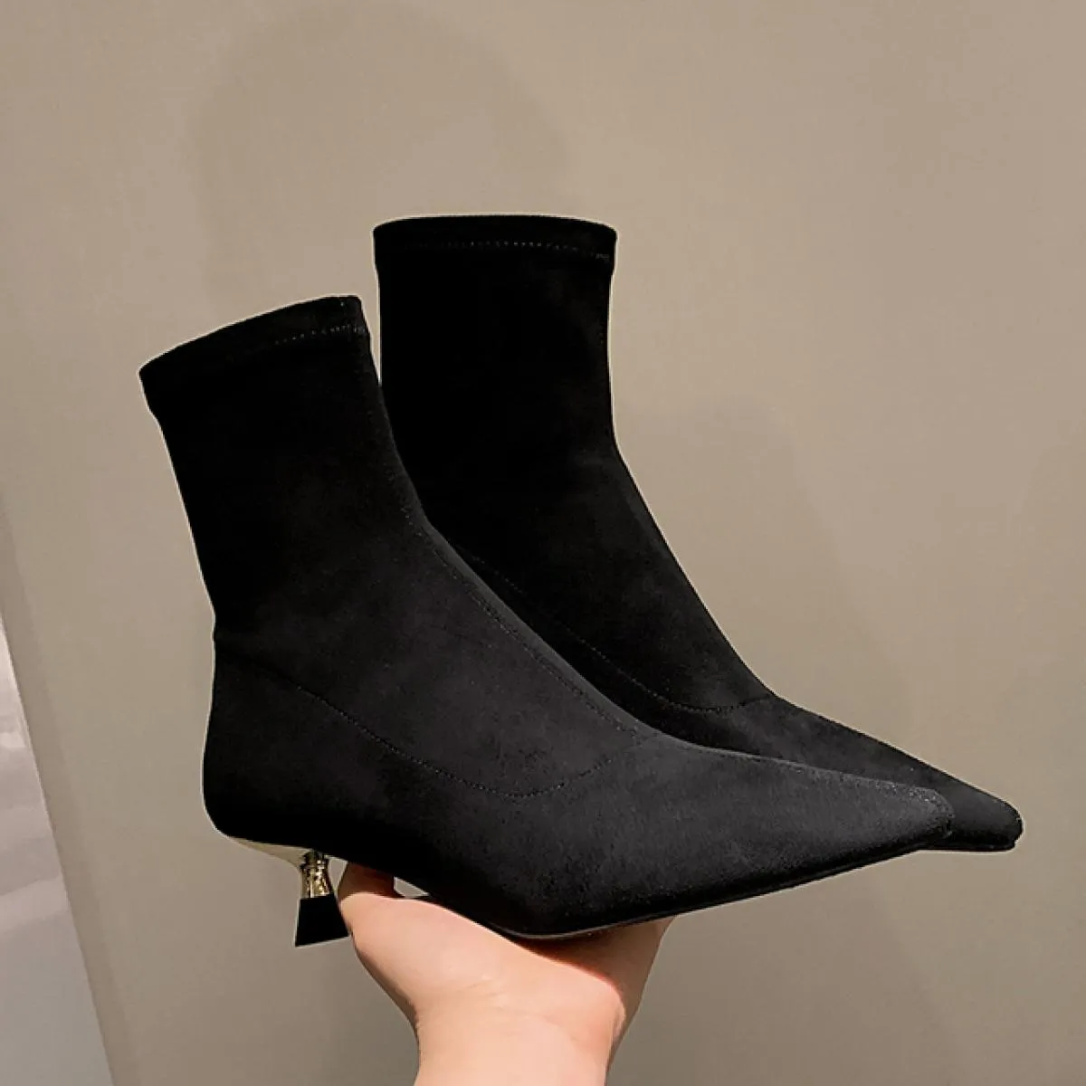 Stivaletti da donna concisi Punta a punta Tacchi alti sottili Autunno Inverno Stivali elasticizzati Scarpe Donna Office Lady Tag