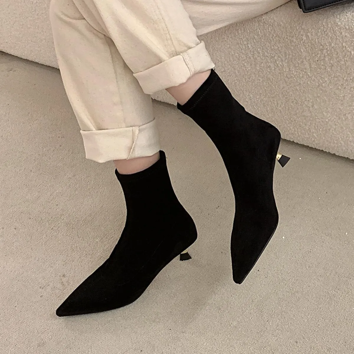 Stivaletti da donna concisi Punta a punta Tacchi alti sottili Autunno Inverno Stivali elasticizzati Scarpe Donna Office Lady Tag