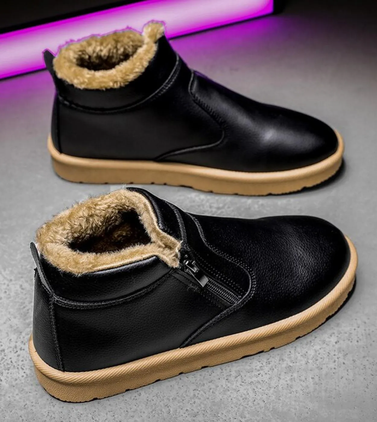 Stivaletti da uomo invernali Cerniera laterale Pu Stivali da uomo Scarpe da passeggio da uomo calde impermeabili allaperto Scar