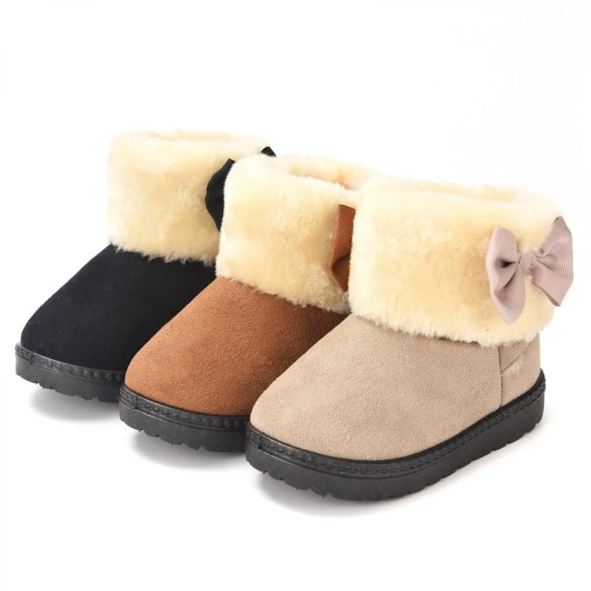 Stivali da neve per ragazze Stivaletti per bambini Dolce tacco piatto Carino soffice pelliccia liscia peloso caldo cotone spesso