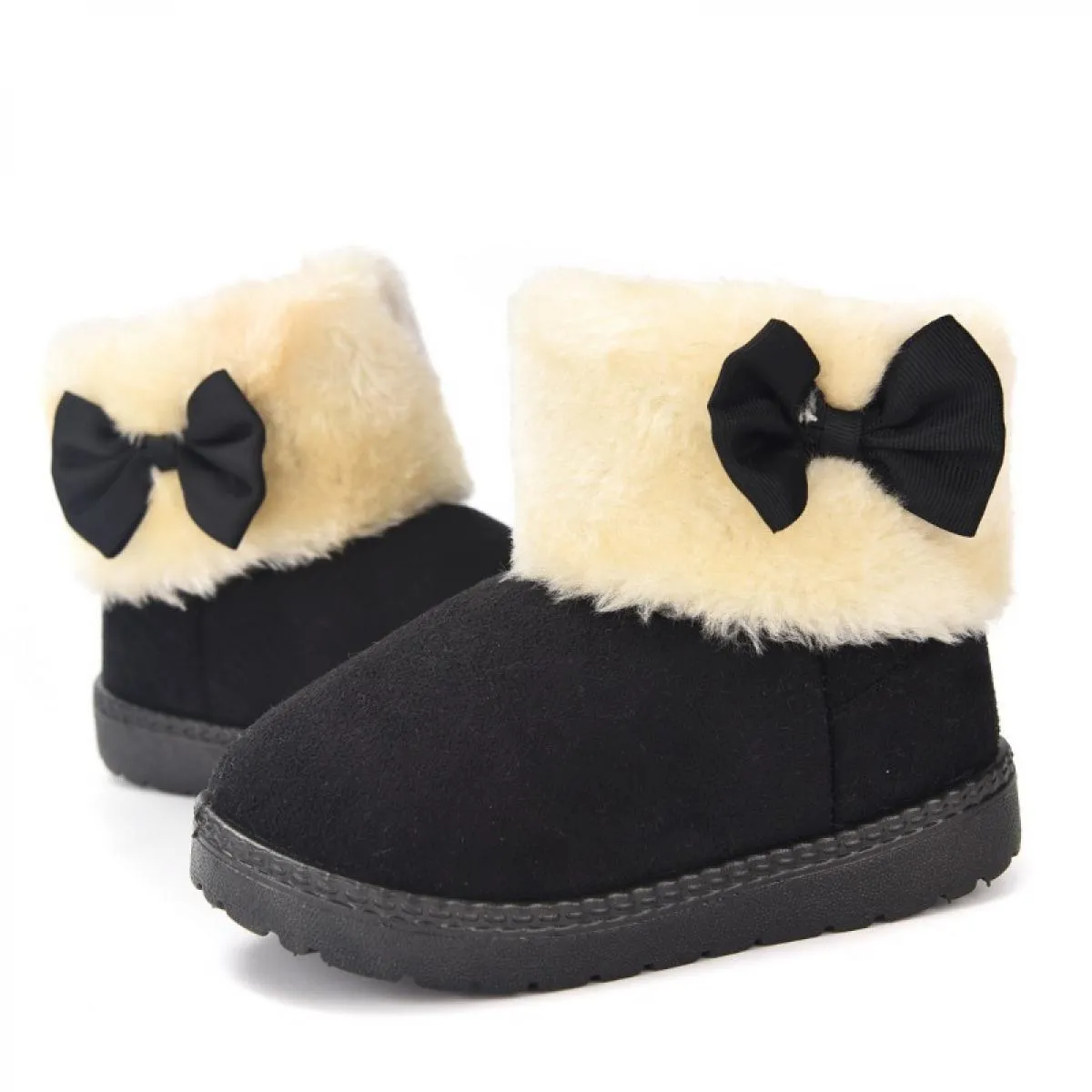 Stivali da neve per ragazze Stivaletti per bambini Dolce tacco piatto Carino soffice pelliccia liscia peloso caldo cotone spesso