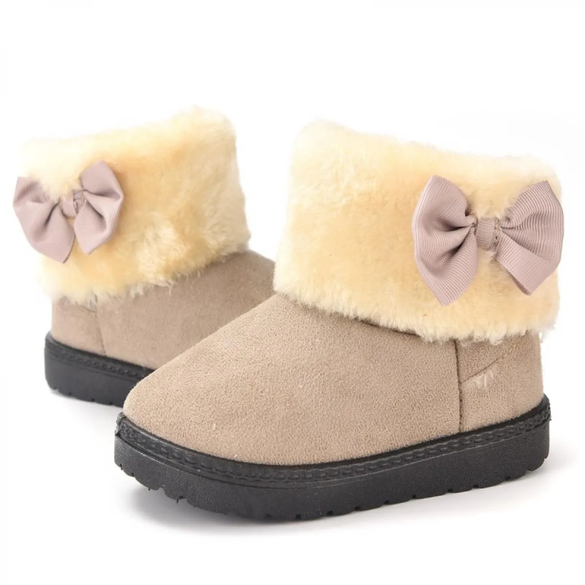 Stivali da neve per ragazze Stivaletti per bambini Dolce tacco piatto Carino soffice pelliccia liscia peloso caldo cotone spesso