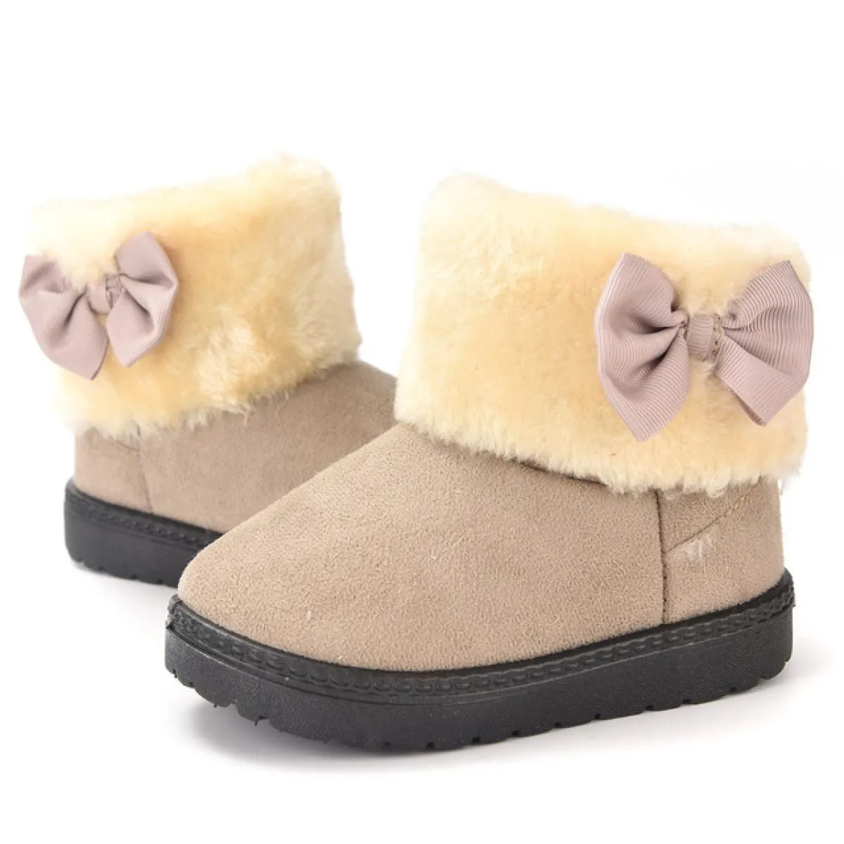 Stivali da neve per ragazze Stivaletti per bambini Dolce tacco piatto Carino soffice pelliccia liscia peloso caldo cotone spesso
