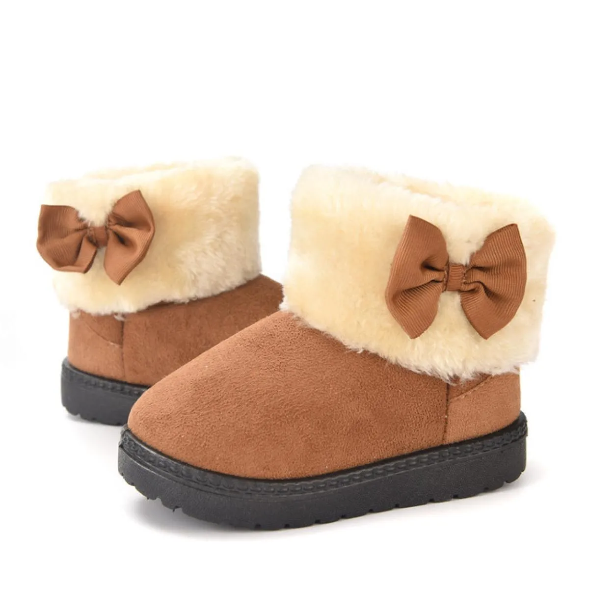 Stivali da neve per ragazze Stivaletti per bambini Dolce tacco piatto Carino soffice pelliccia liscia peloso caldo cotone spesso