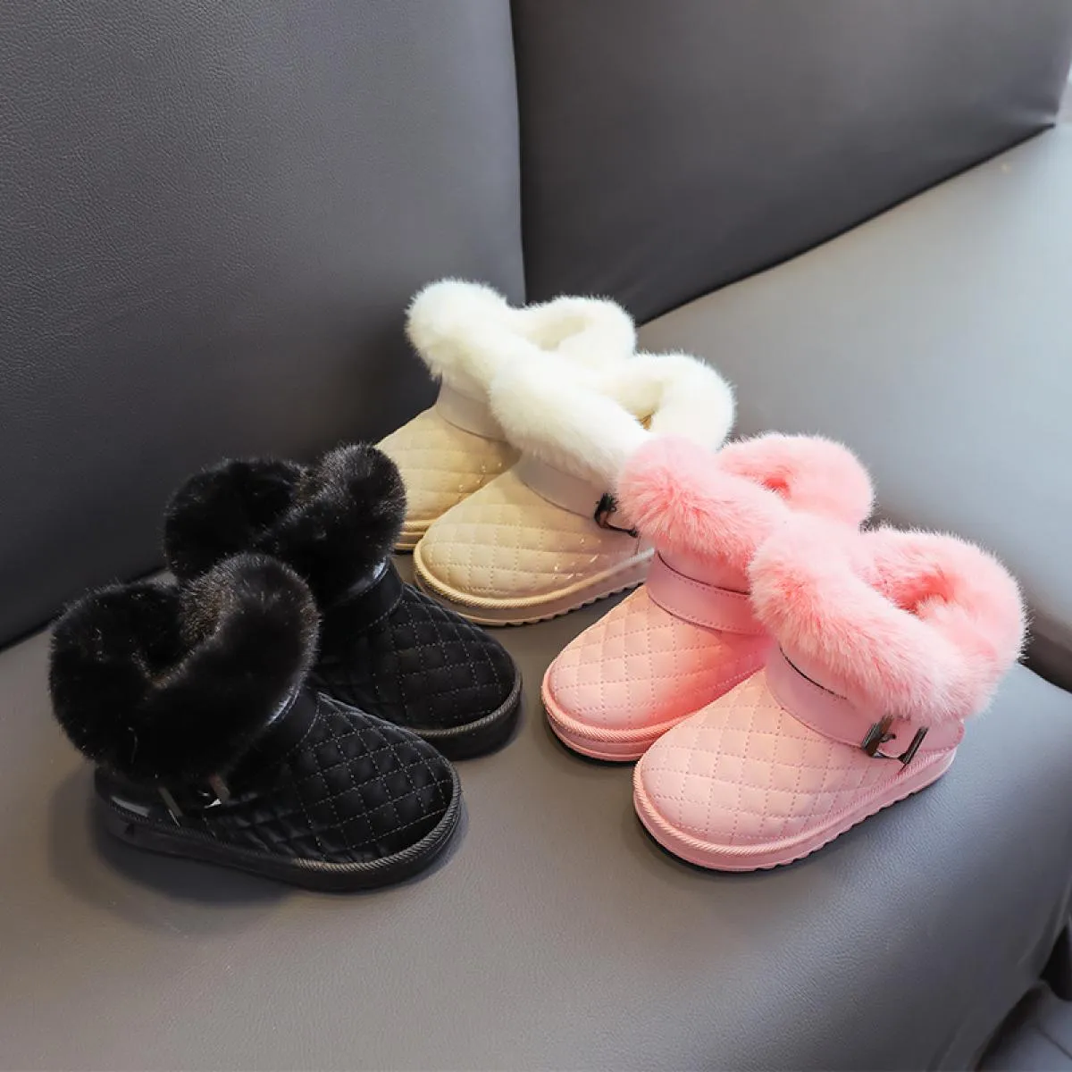 Stivali da neve per ragazze Stivali invernali caldi in peluche antiscivolo per bambini Stivaletti scozzesi Comfort Scarpe da bam