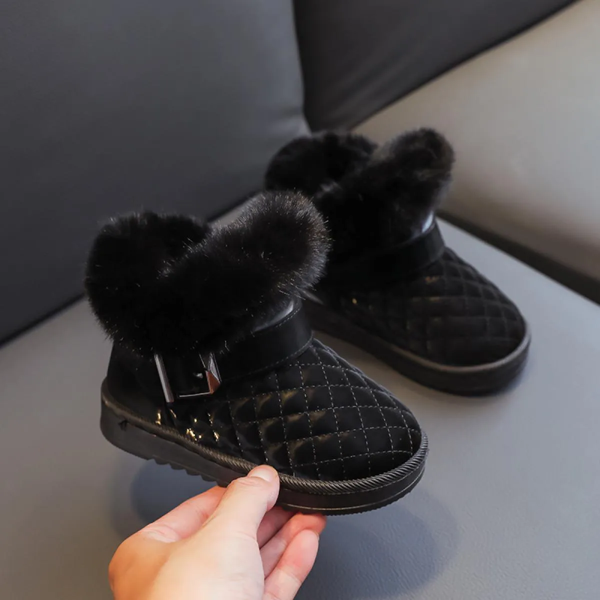 Stivali da neve per ragazze Stivali invernali caldi in peluche antiscivolo per bambini Stivaletti scozzesi Comfort Scarpe da bam