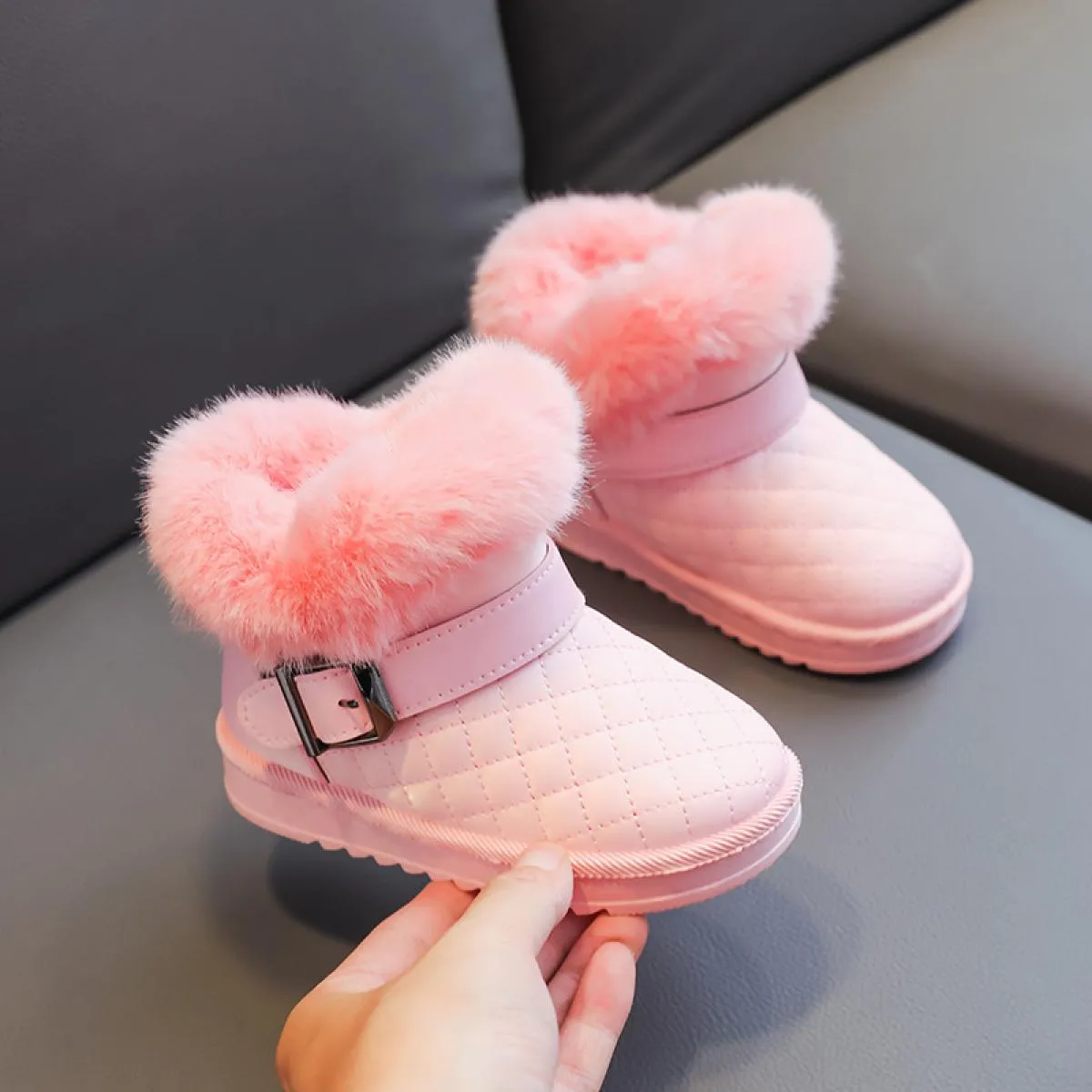 Stivali da neve per ragazze Stivali invernali caldi in peluche antiscivolo per bambini Stivaletti scozzesi Comfort Scarpe da bam