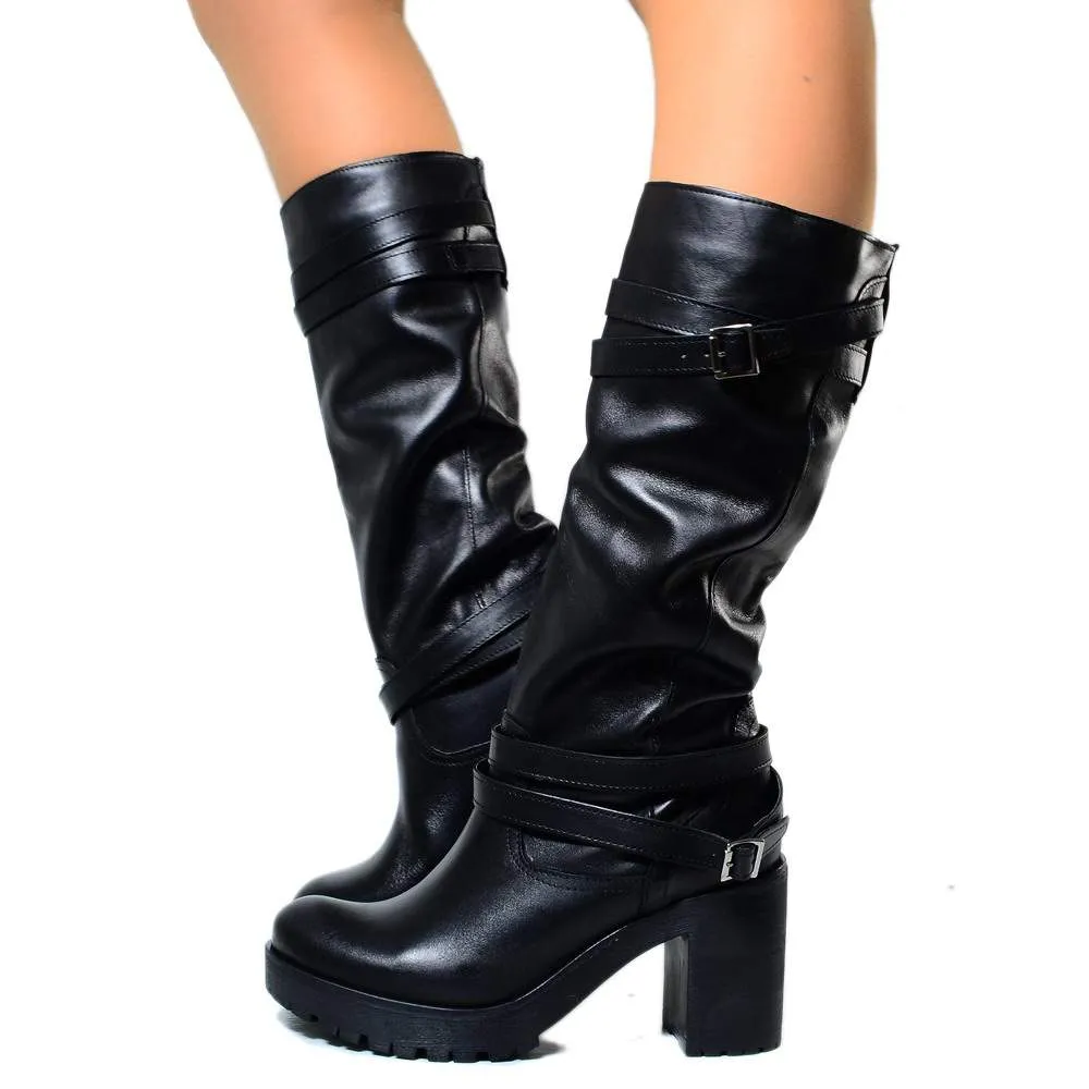 Stivali Donna in Pelle Neri con Cavigliera Made in Italy