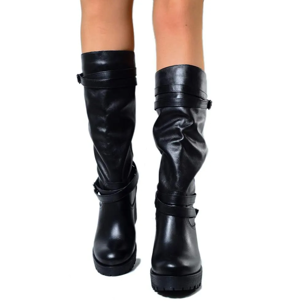 Stivali Donna in Pelle Neri con Cavigliera Made in Italy