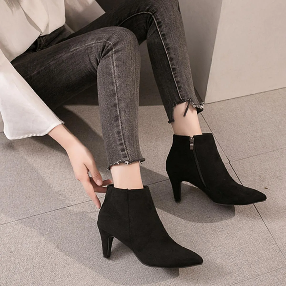 Stivali Donna Stivaletti autunnali Tacchi alti 7 cm Leopardo Stivali invernali corti da donna Scarpe per adulti femminili Scarpe