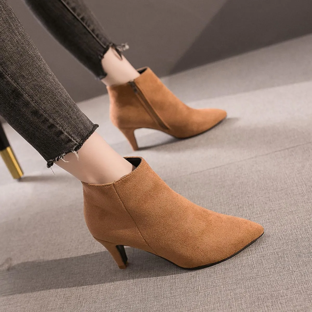 Stivali Donna Stivaletti autunnali Tacchi alti 7 cm Leopardo Stivali invernali corti da donna Scarpe per adulti femminili Scarpe