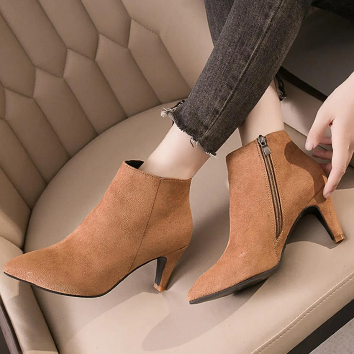 Stivali Donna Stivaletti autunnali Tacchi alti 7 cm Leopardo Stivali invernali corti da donna Scarpe per adulti femminili Scarpe
