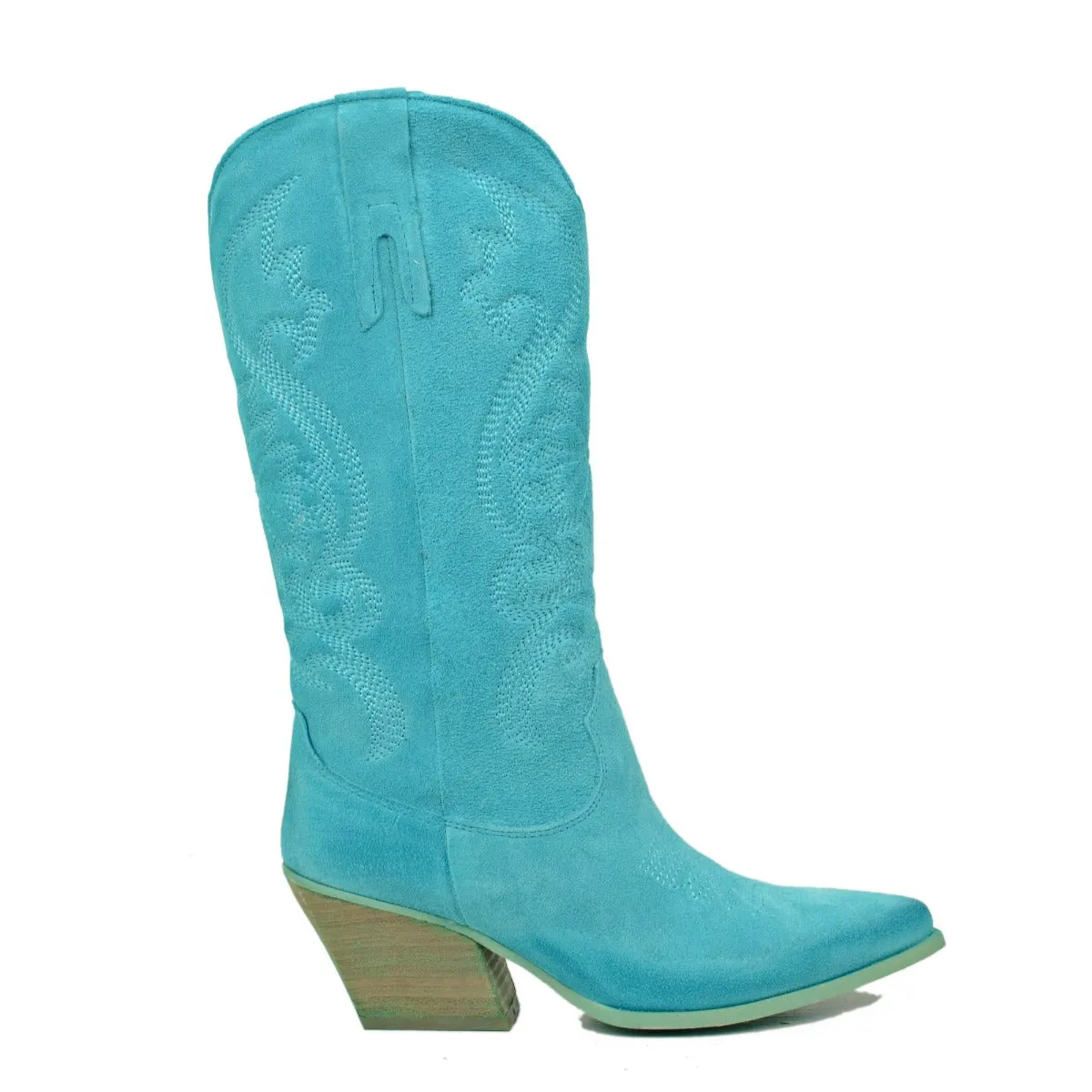 Stivali Donna Texani Estivi in Pelle Scamosciata color Turchese