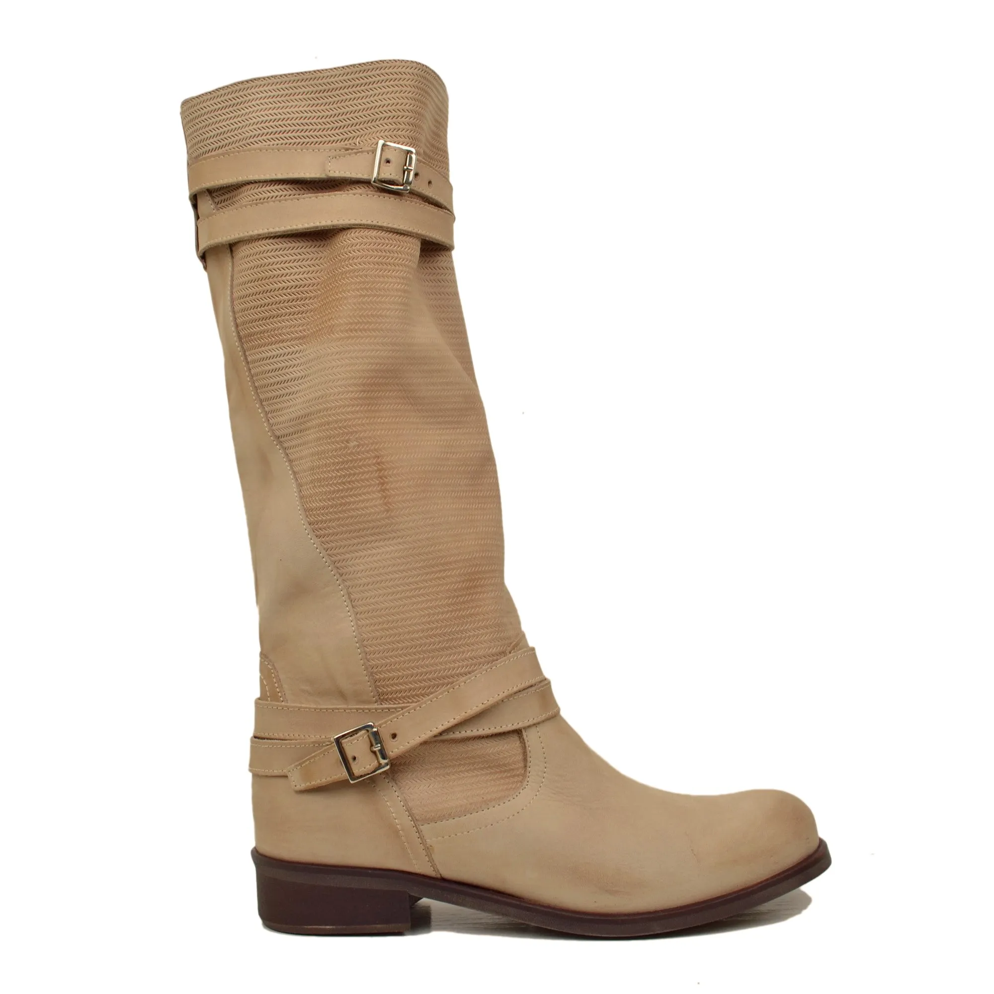Stivali Estivi Donna in Pelle Nabuk Vintage Zigrinati Rosa