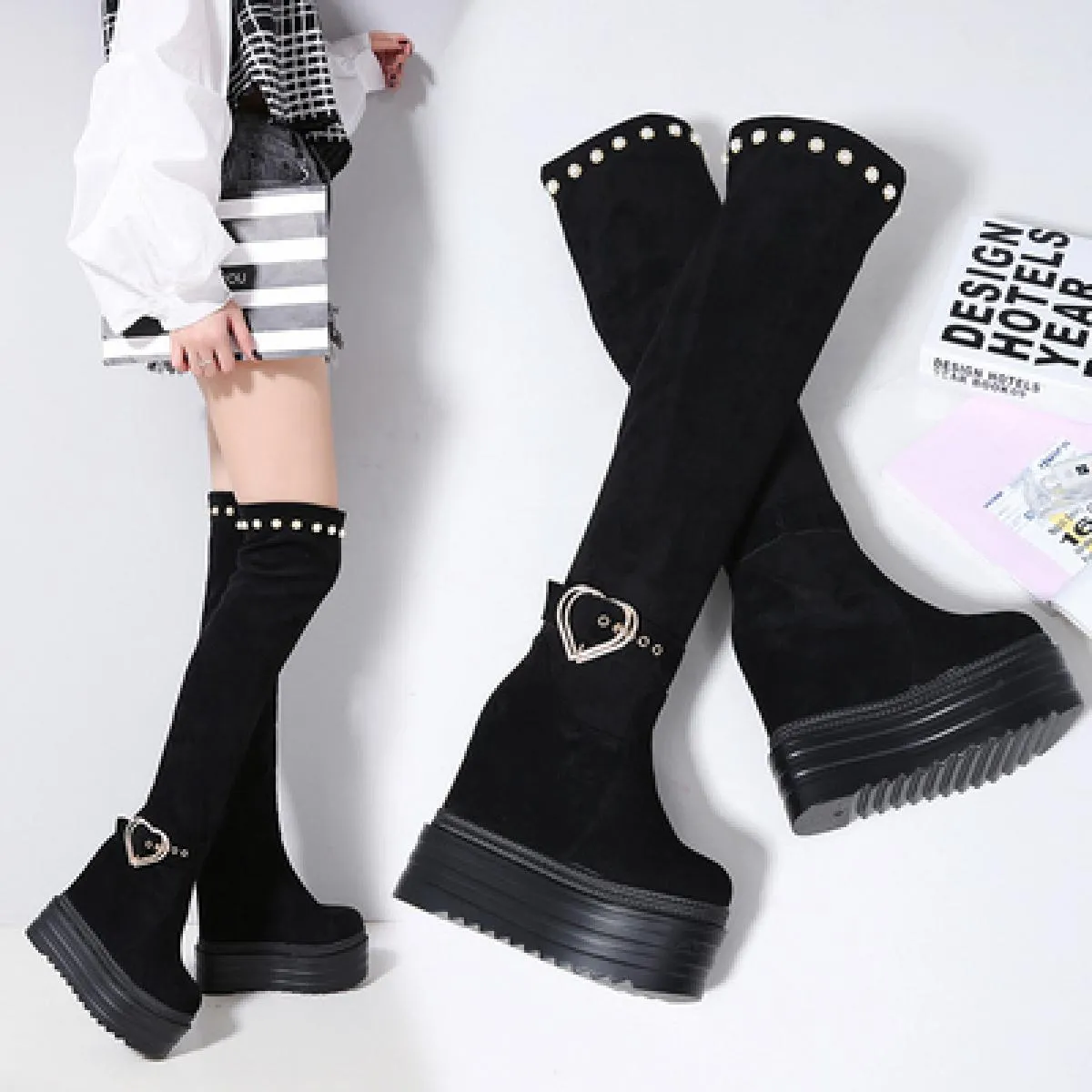Stivali lunghi Gambe skinny Stivali al ginocchio skinny Stivali Donna Stivali lunghi elasticizzati da donna Stivali da donna