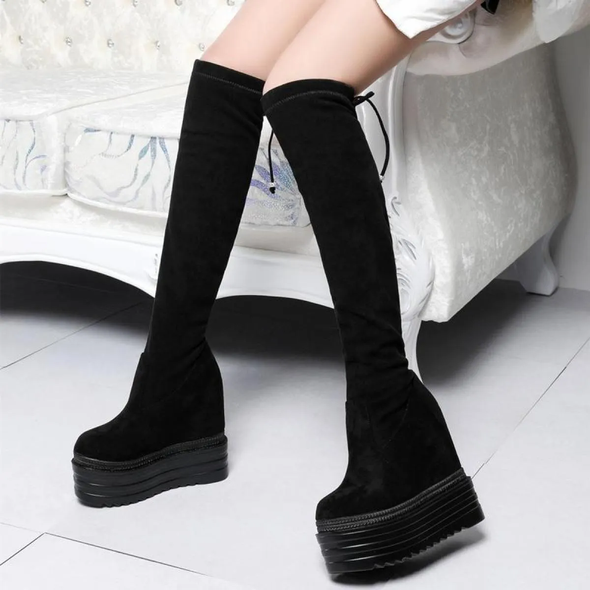 Stivali lunghi Gambe skinny Stivali al ginocchio skinny Stivali Donna Stivali lunghi elasticizzati da donna Stivali da donna