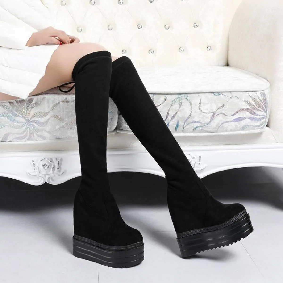 Stivali lunghi Gambe skinny Stivali al ginocchio skinny Stivali Donna Stivali lunghi elasticizzati da donna Stivali da donna