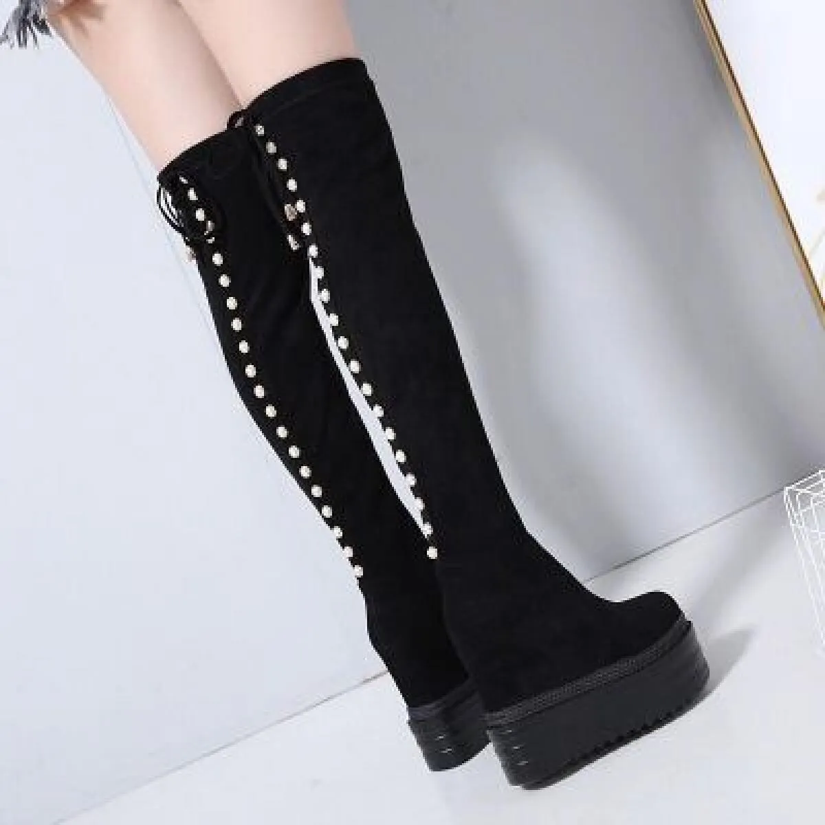 Stivali lunghi Gambe skinny Stivali al ginocchio skinny Stivali Donna Stivali lunghi elasticizzati da donna Stivali da donna