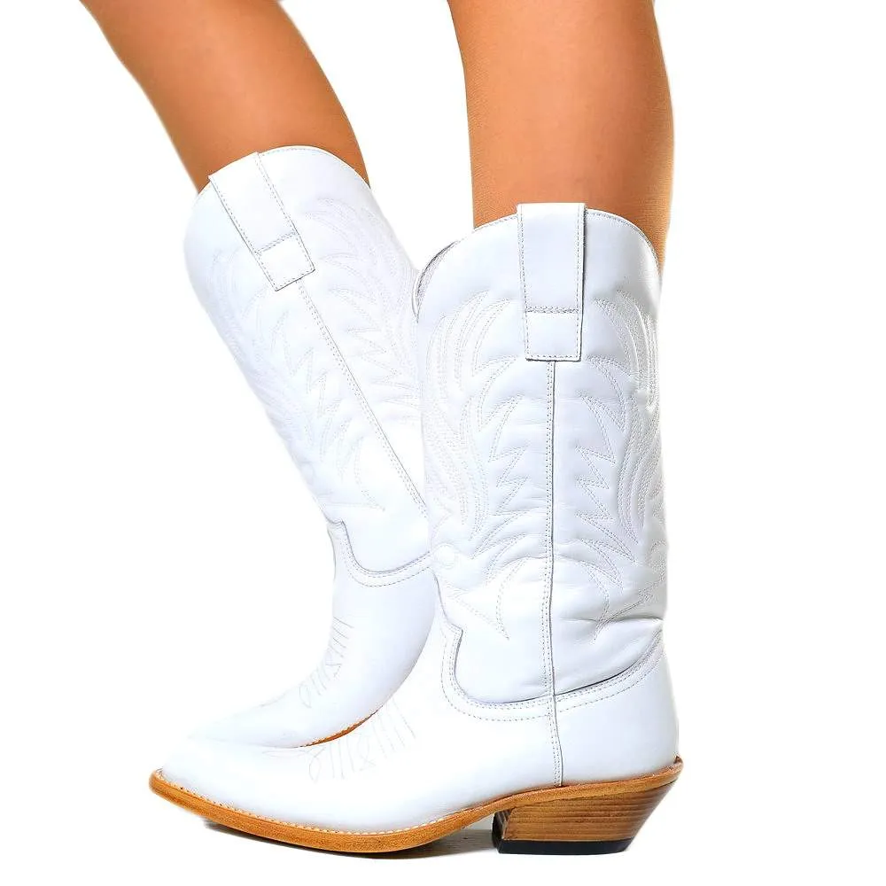 Stivali Texani Donna Bianchi in Pelle Made in Italy