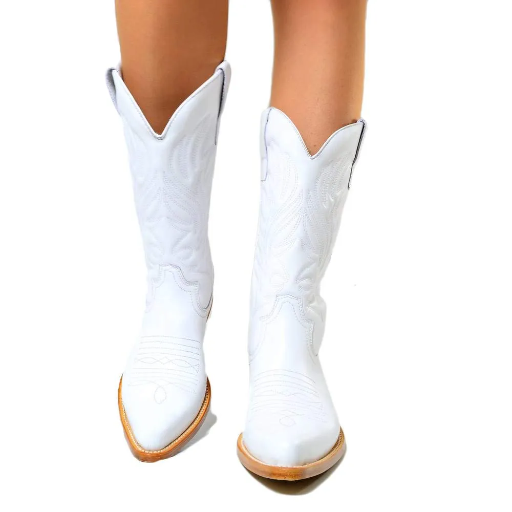 Stivali Texani Donna Bianchi in Pelle Made in Italy