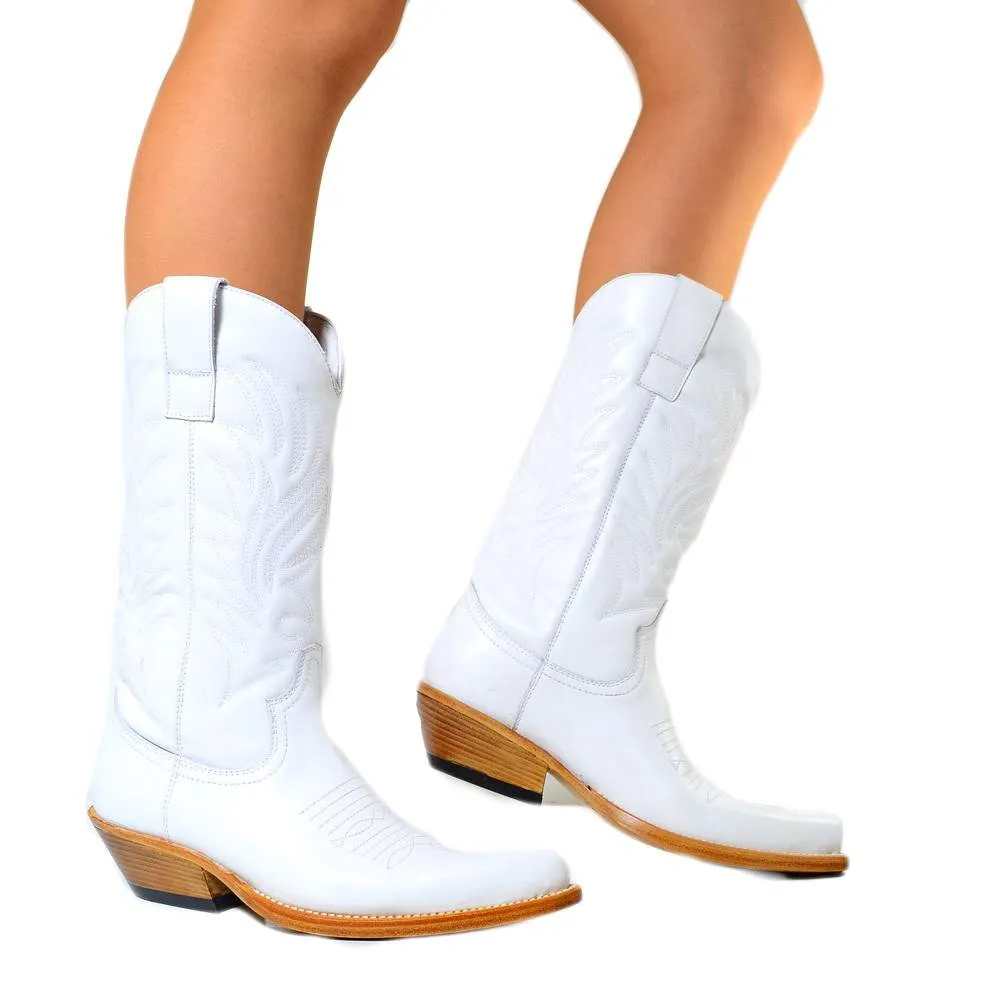 Stivali Texani Donna Bianchi in Pelle Made in Italy