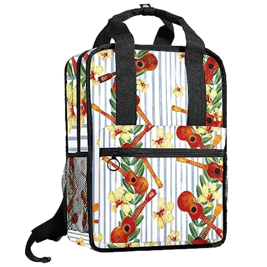 suojapuku Zaino casual per uomo e donna Zaino classico di base,chitarra di foglie di fiori a strisce,Zaino universitario piccolo