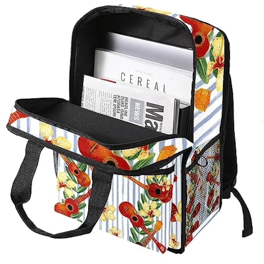 suojapuku Zaino casual per uomo e donna Zaino classico di base,chitarra di foglie di fiori a strisce,Zaino universitario piccolo