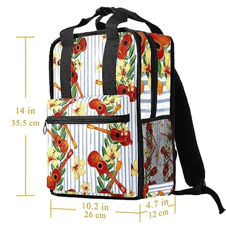 suojapuku Zaino casual per uomo e donna Zaino classico di base,chitarra di foglie di fiori a strisce,Zaino universitario piccolo