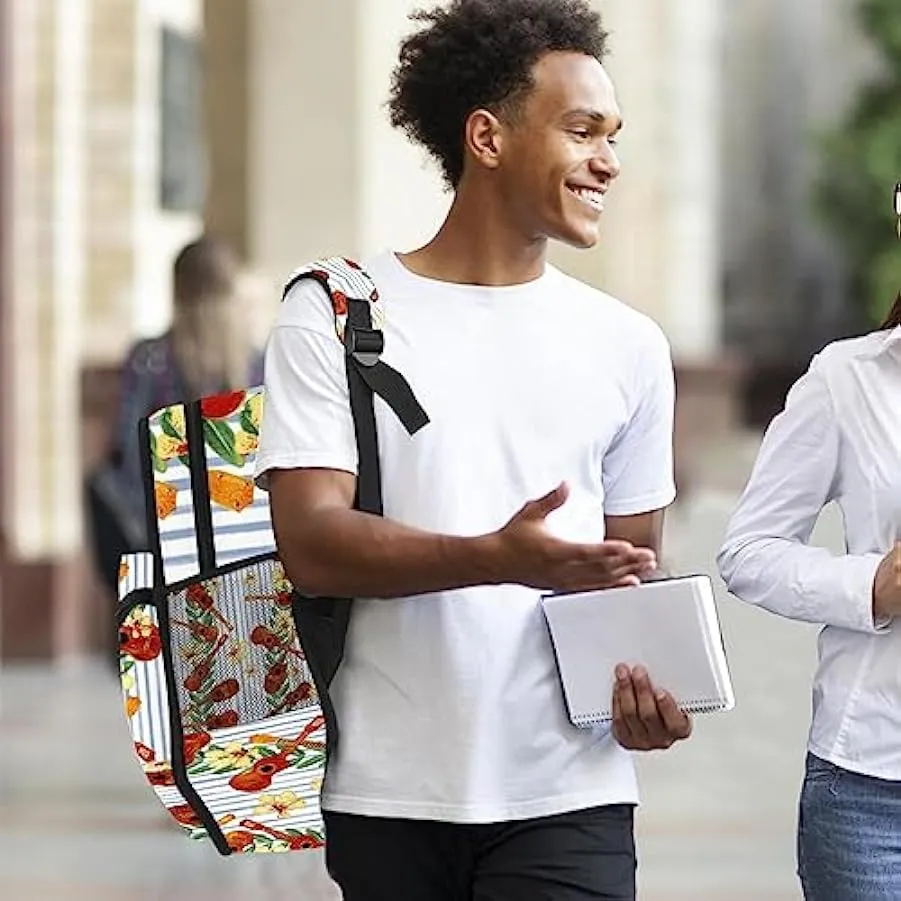 suojapuku Zaino casual per uomo e donna Zaino classico di base,chitarra di foglie di fiori a strisce,Zaino universitario piccolo
