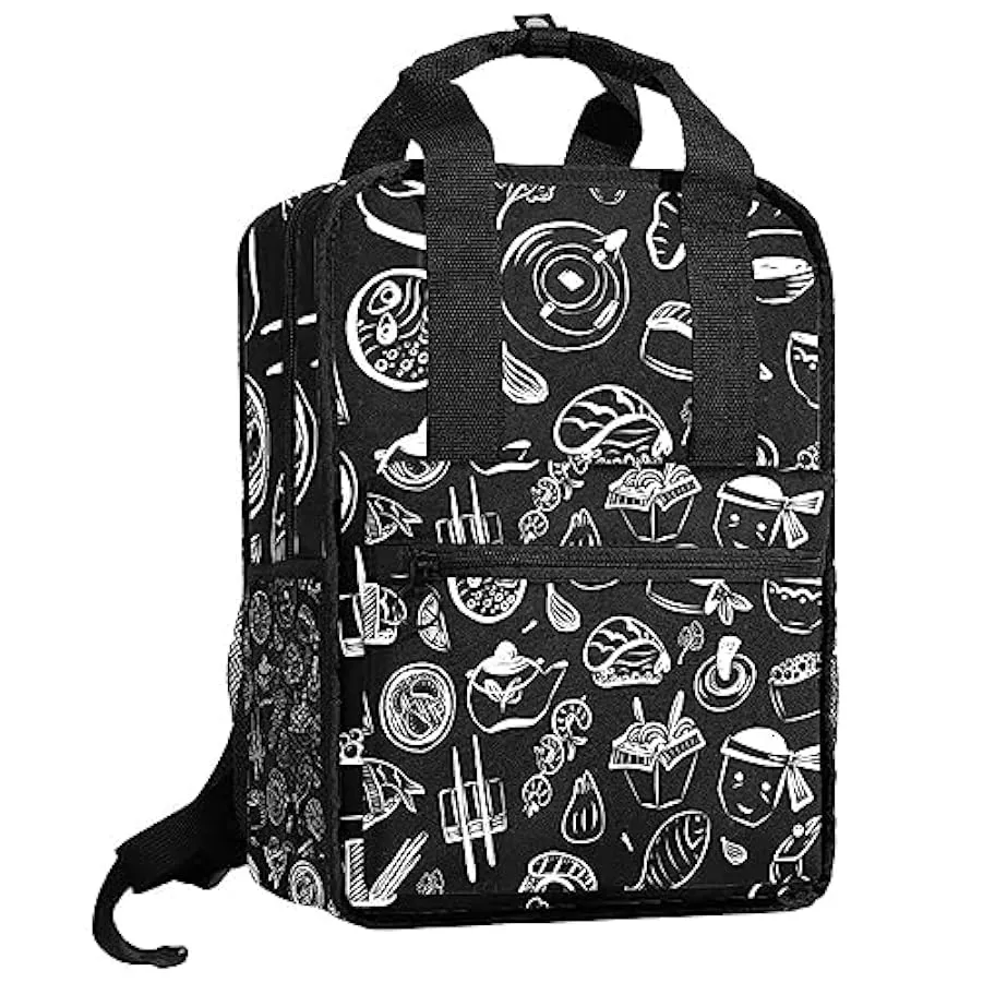 suojapuku Zaino casual per uomo e donna Zaino classico di base,Doodle cibo asiatico al buio,Zaino universitario piccolo zainetto