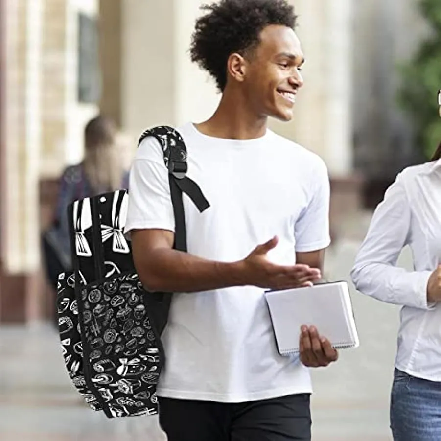 suojapuku Zaino casual per uomo e donna Zaino classico di base,Doodle cibo asiatico al buio,Zaino universitario piccolo zainetto