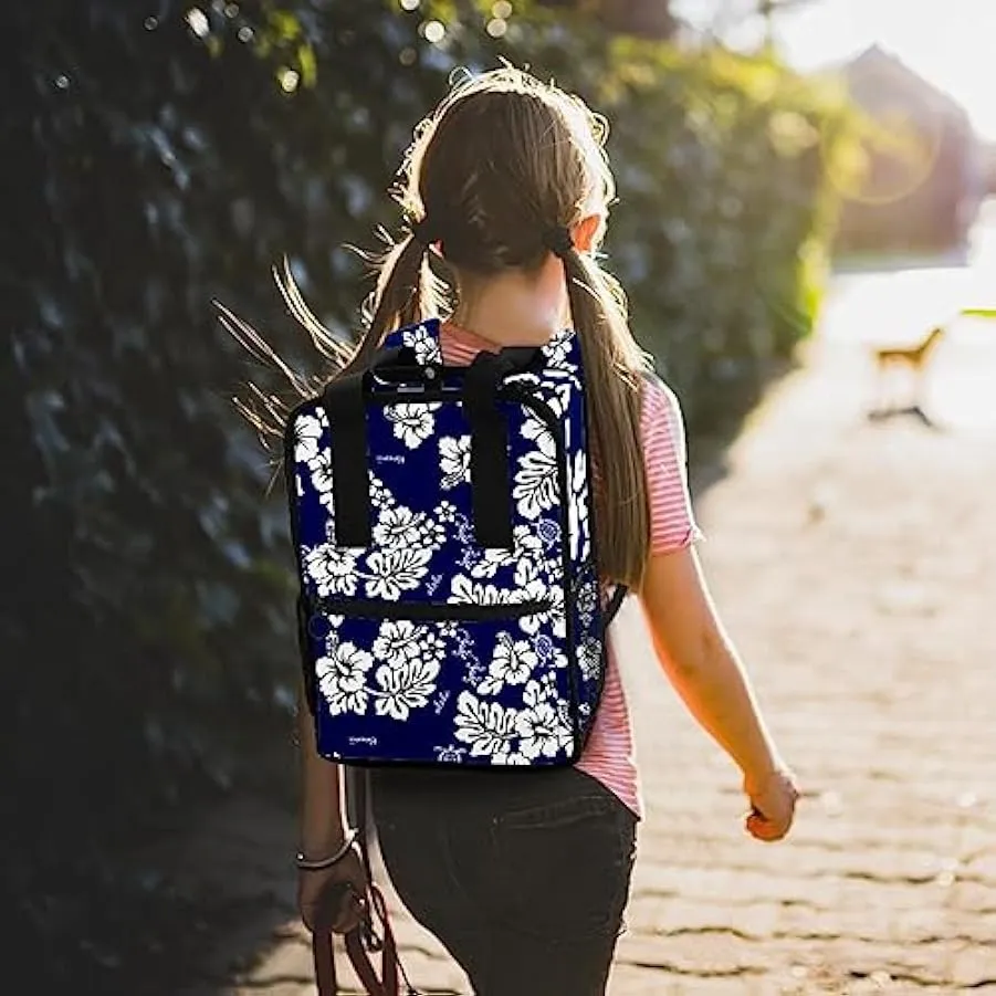 suojapuku Zaino casual per uomo e donna Zaino classico di base,Fiore tropicale retrò blu,Zaino universitario piccolo zainetto 23