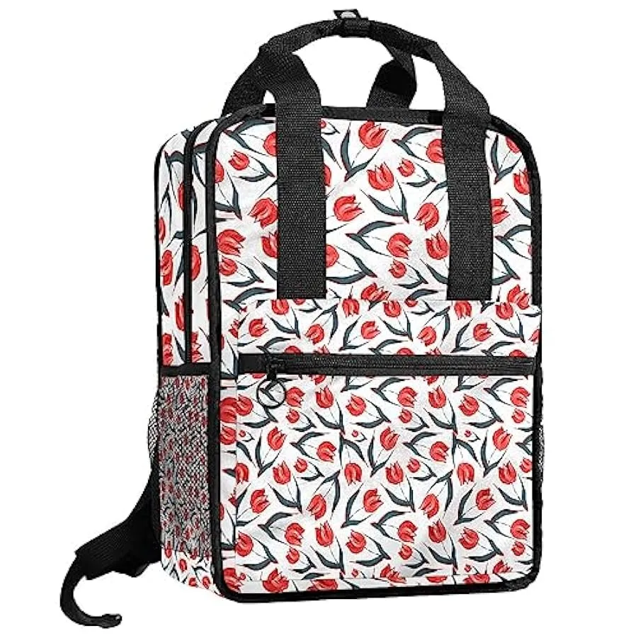 suojapuku Zaino casual per uomo e donna Zaino classico di base,Red Tulip Art Retrò floreale,Zaino universitario piccolo zainetto